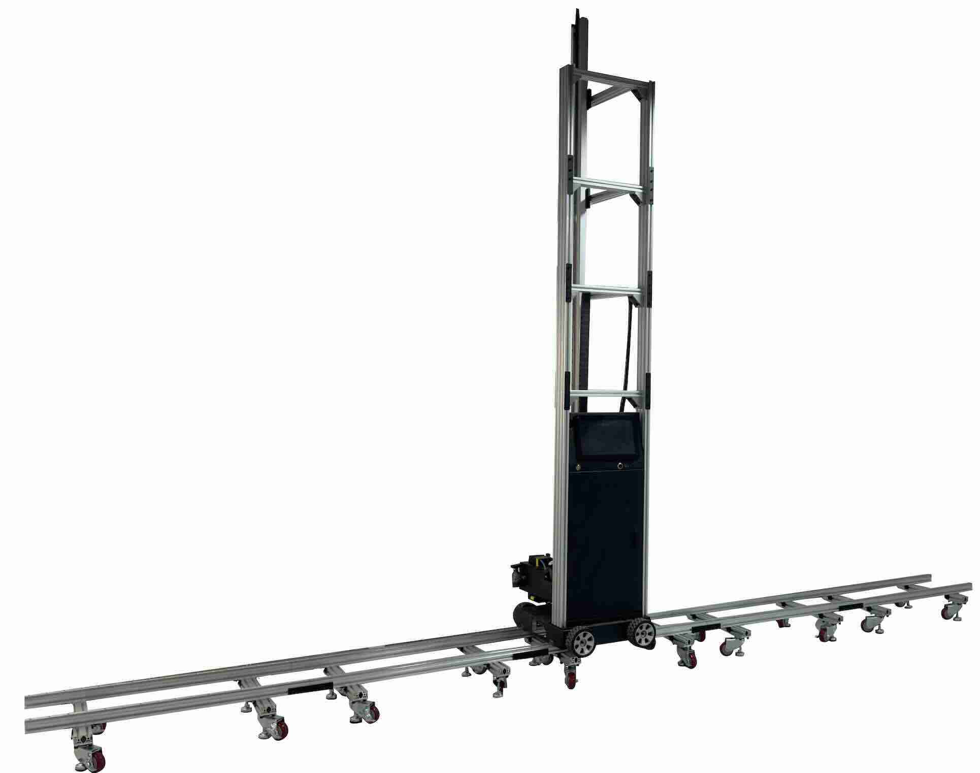 Complete DXonJet VPJet4.0 wall printer mounted on horizontal guide tracks